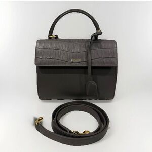 Saint Laurent Grey Leather Moujik Croc Embossed Top Handle Crossbody Bag